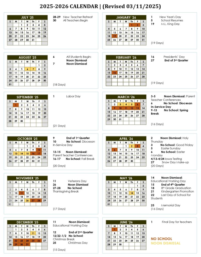 School Calendar San Francisco De As s Catholic School Flagstaff AZ