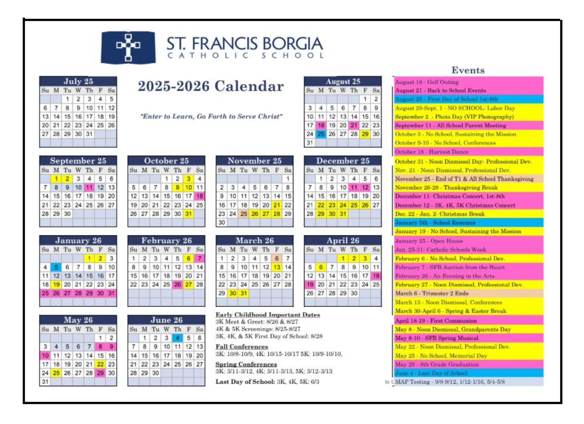 School Calendar St Francis Borgia Catholic School