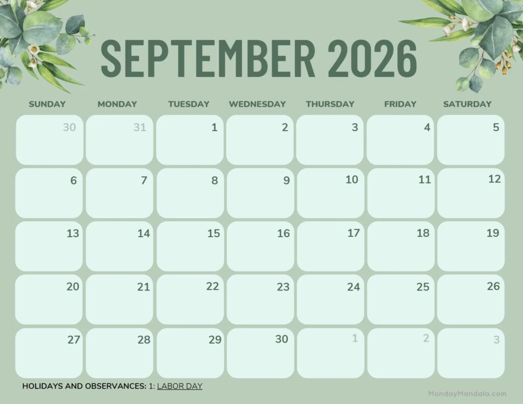 September 2025 Calendar 52 Free PDF Printables