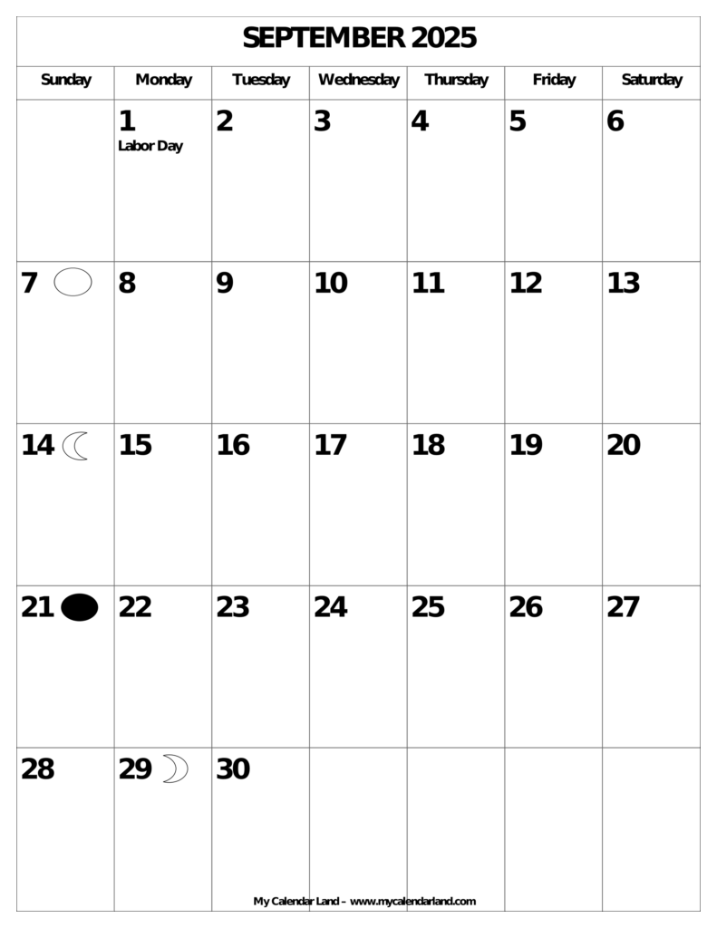 September 2025 Calendar My Calendar Land
