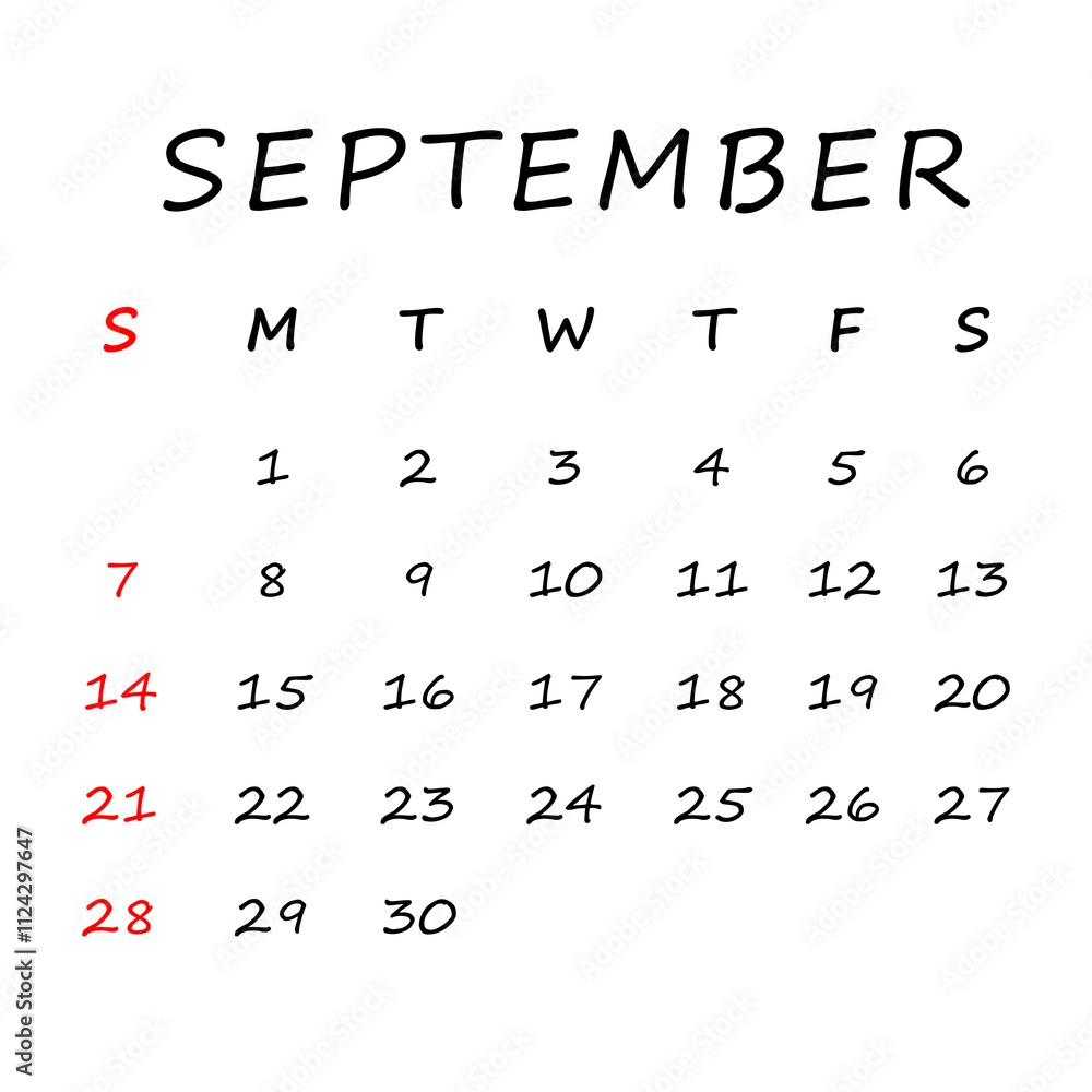 September 2025 Calendar Png Transparent Background Stock Illustration Adobe Stock