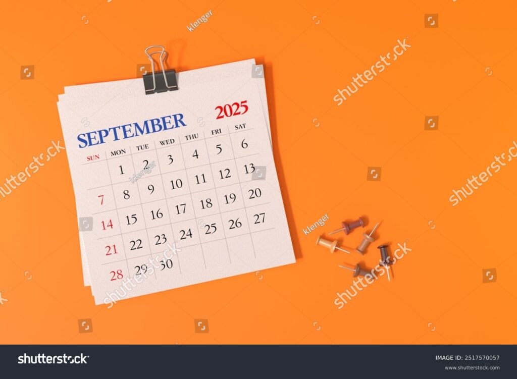 September 2025 Calendar Thumbtacks On Orange Stock Illustration 2517570057 Shutterstock