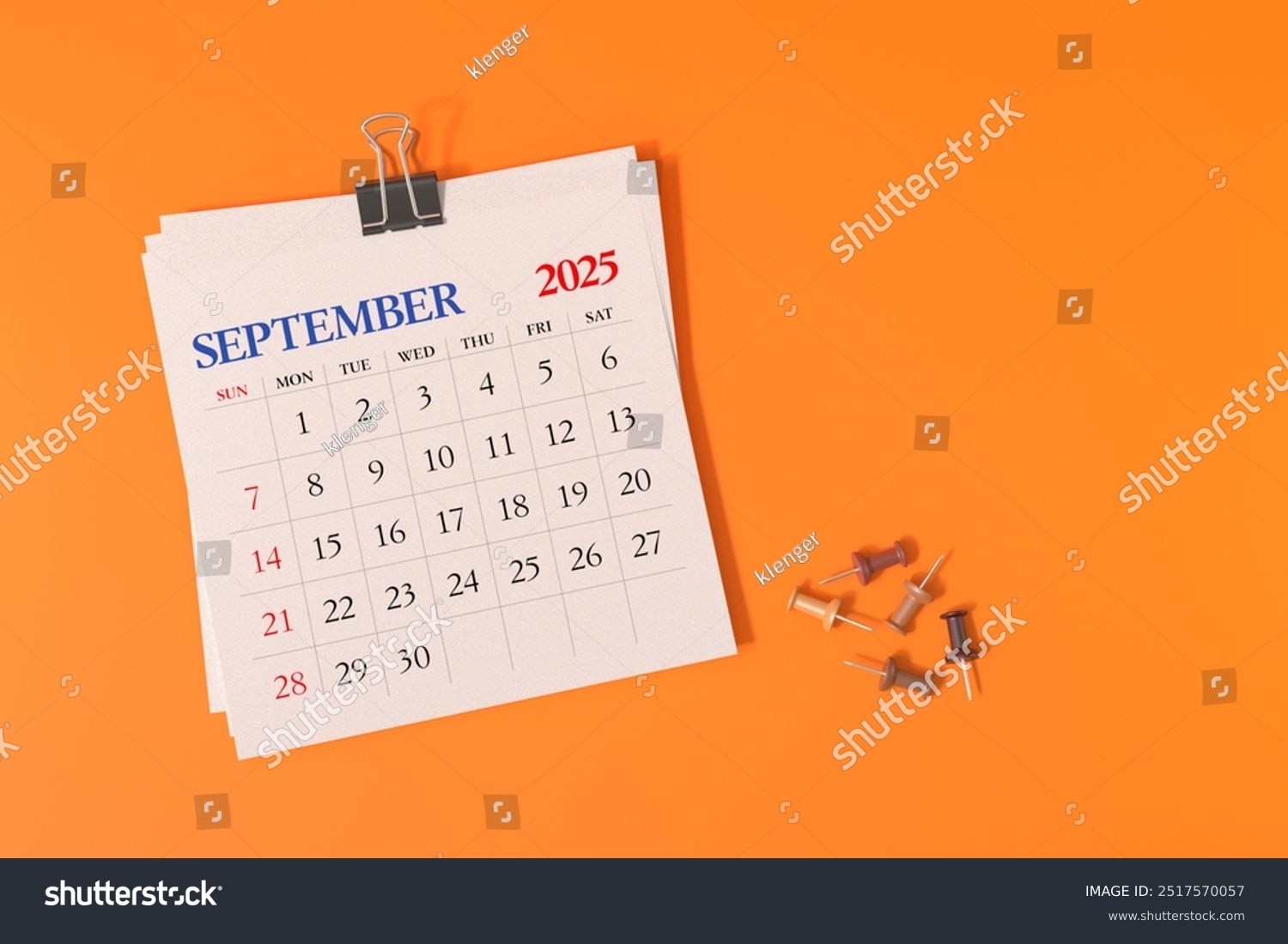 September 2025 Calendar Thumbtacks On Orange Stock Illustration 2517570057 Shutterstock