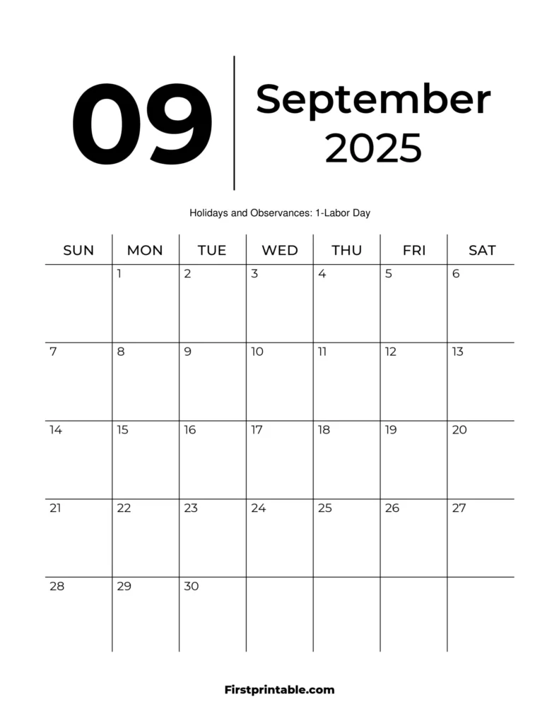 September 2025 Calendars Free Printable Fillable