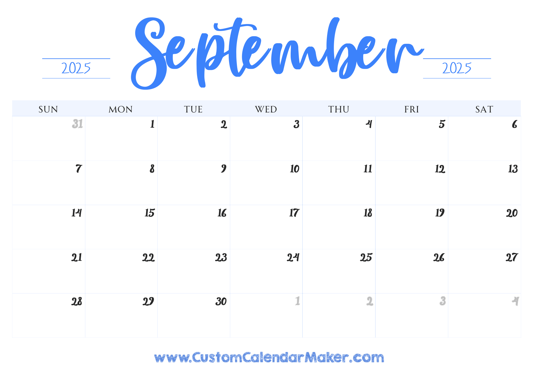 September 2025 Printable Calendar 23 Free Templates PDF Custom Calendar Maker September 2025 Printable Calendar 23 Free Templates PDF Custom Calendar Maker