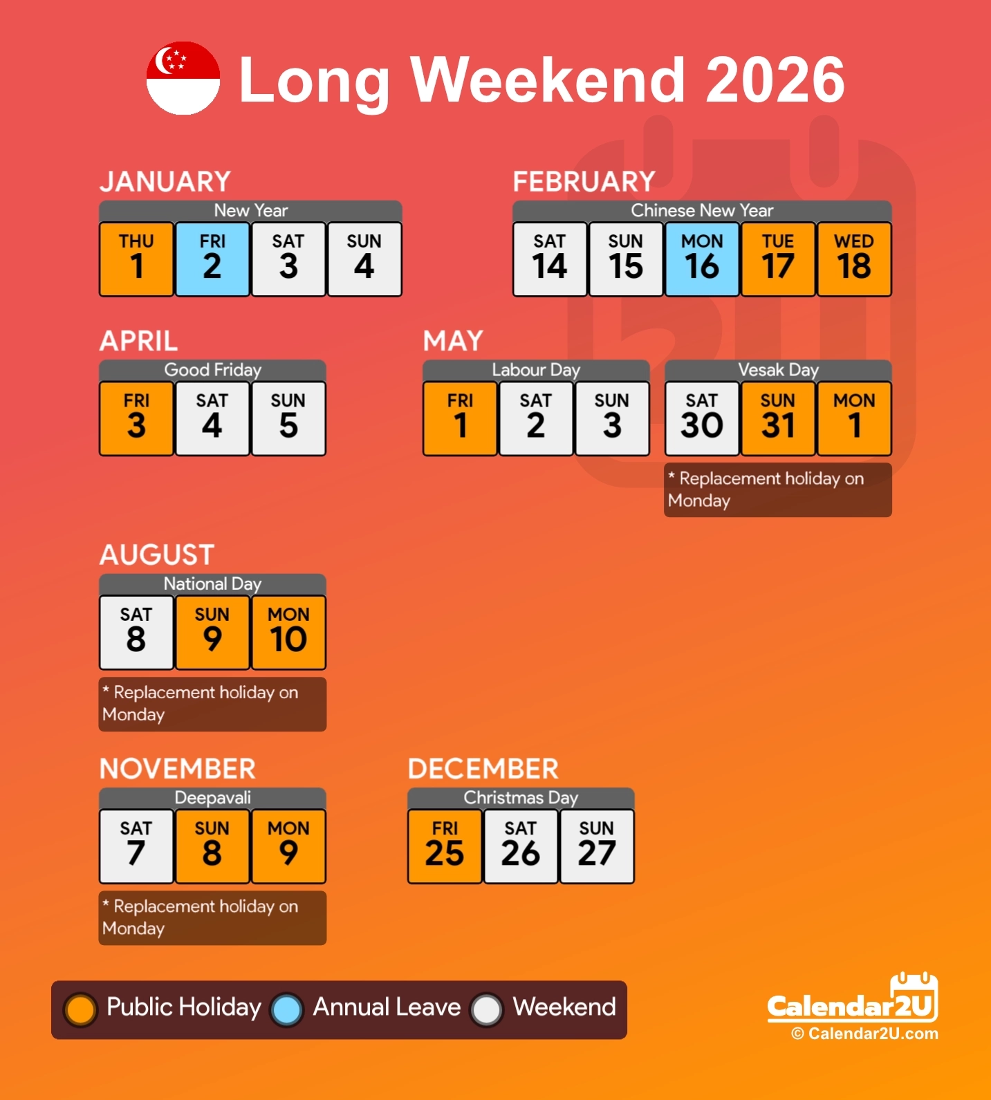 Singapore Calendar Long Weekend 2026