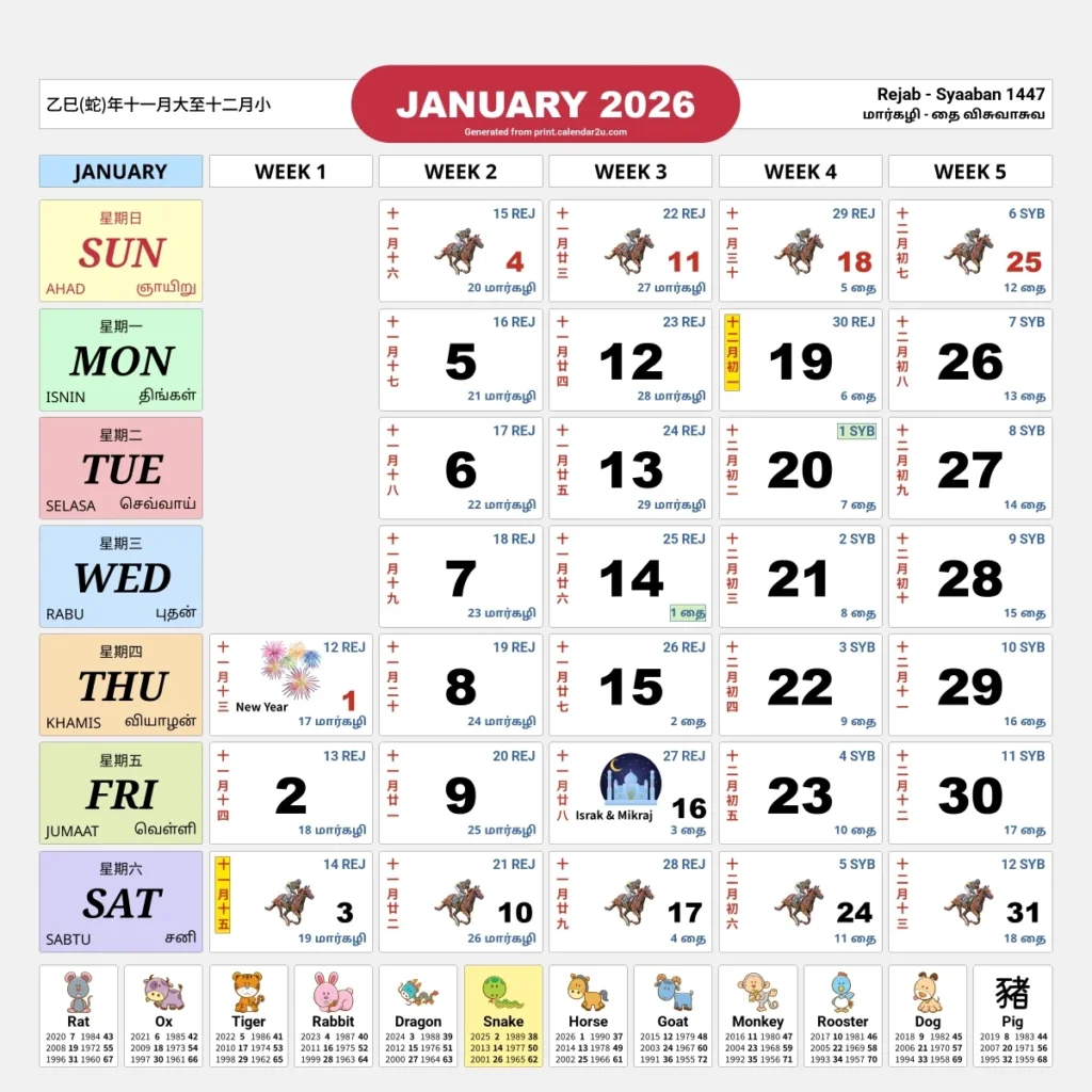 Singapore Calendar Singapore Public School Holidays 2026
