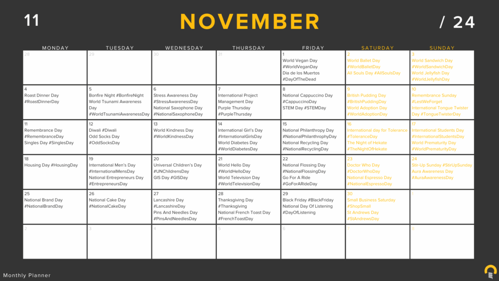 Social Media Calendar 2024 November