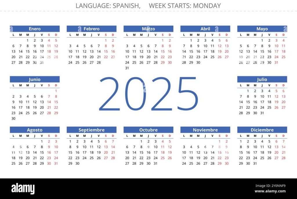 Spanish 2025 Year Month Calendar Printable Vector Illustration For Spain Stock Vector Image Art Alamy
