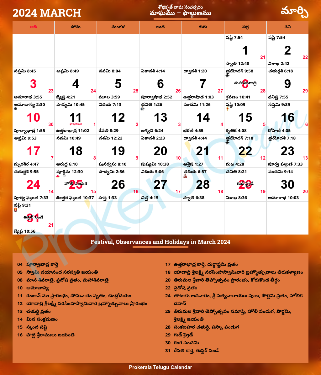 Telugu Calendar 2024 March Telugu Calendar 2024 March