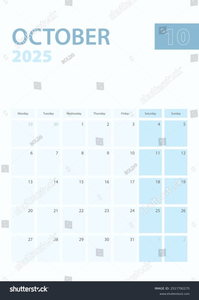 Vertical Calendar Page October 2025 Week Stock Vector Royalty Free 2517792275 Shutterstock