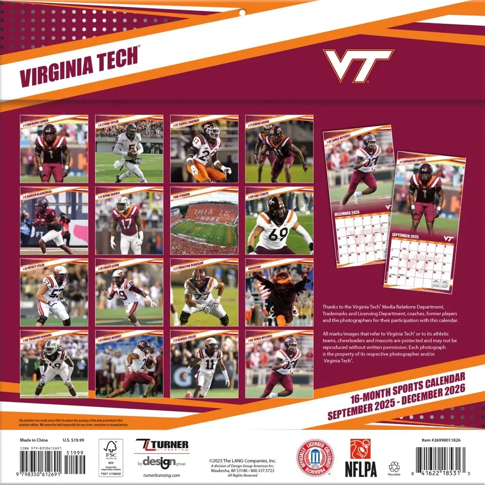 Virginia Tech Hokies 2026 Wall Calendar Calendars