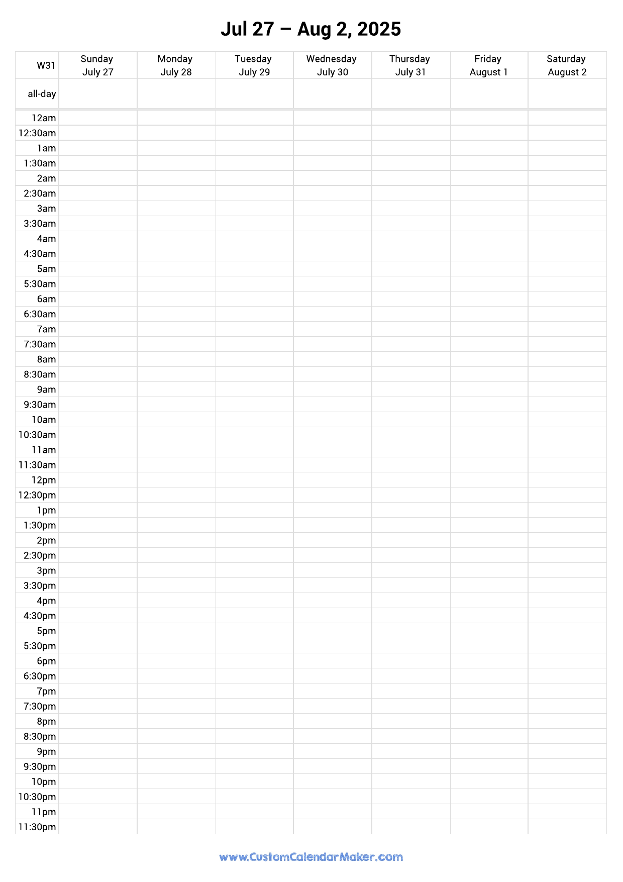Weekly Calendar August 2025 Custom Calendar Maker