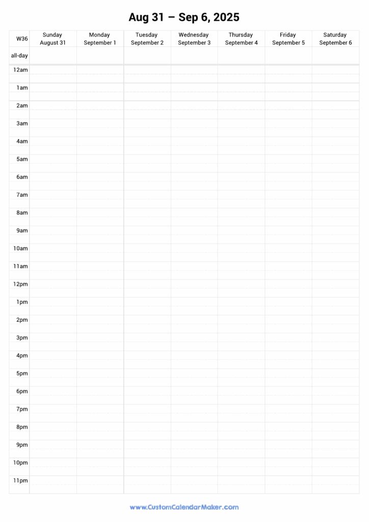 Weekly Calendar September 2025 Custom Calendar Maker