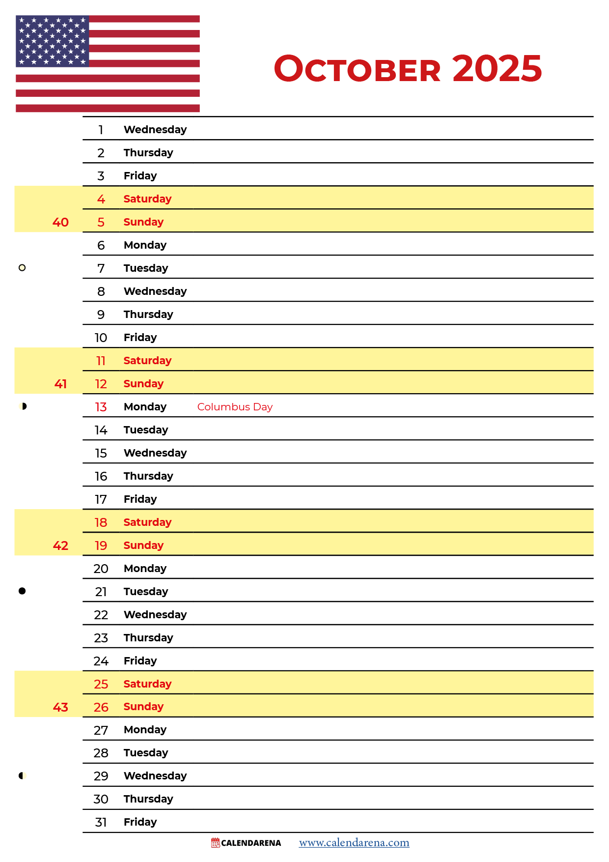 National Calendar Days October 2025
