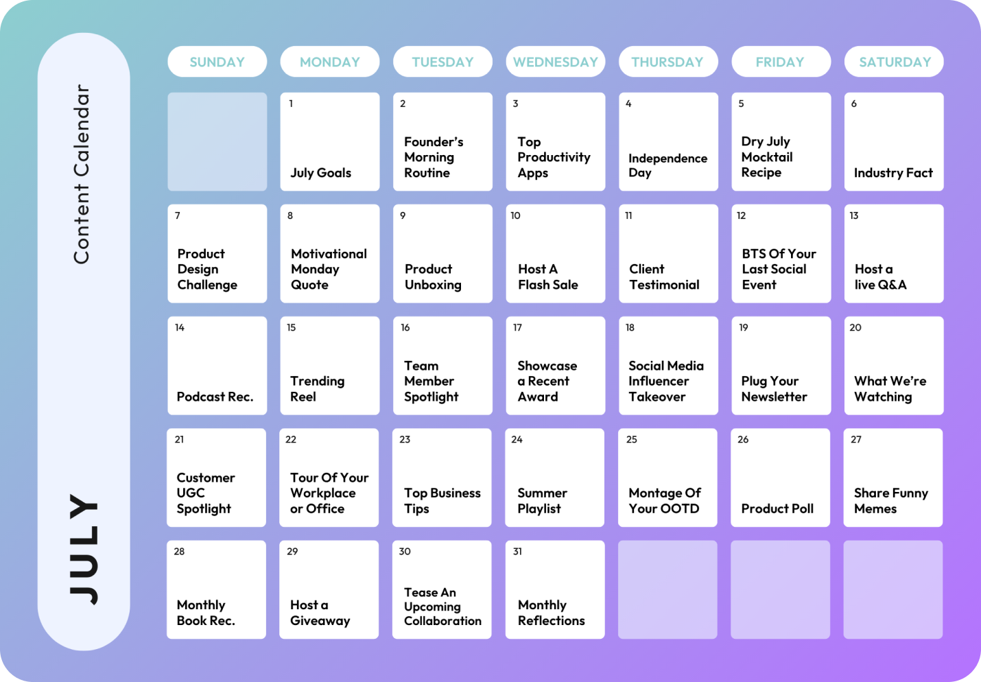 Your July 2024 Social Media Planner Plann By Linktree